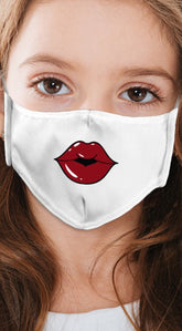 Lips Dark Red White Girl's Reusable Face Mask